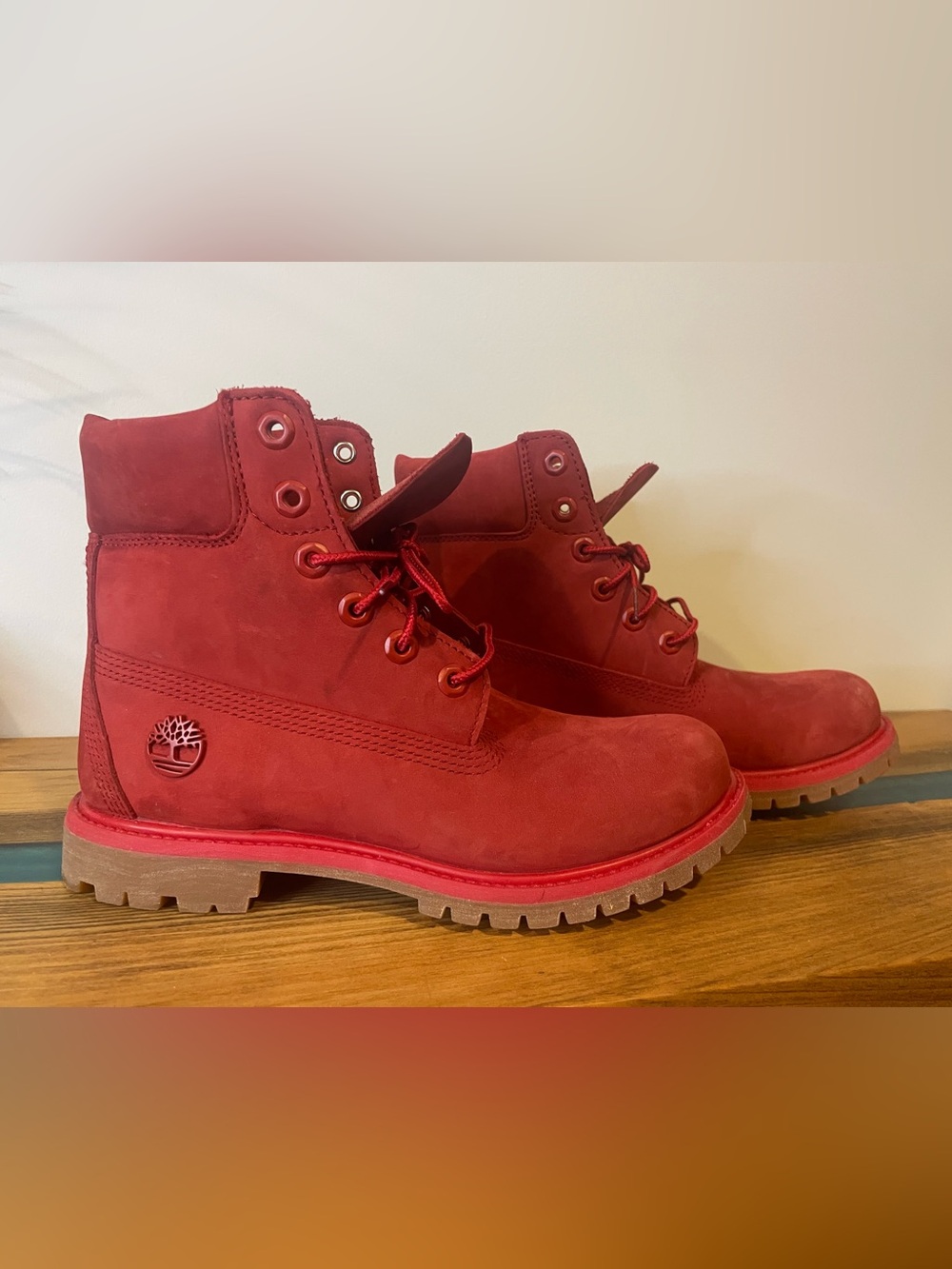 Red Women's Waterproof Lace-Up Boots - Timberland Style
